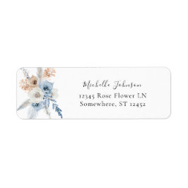 Blauw & Beige Boho Bloemen Retouradreslabel 4 Etiket