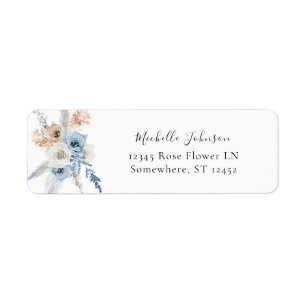 Blauw & Beige Boho Bloemen Retouradreslabel 4 Etiket