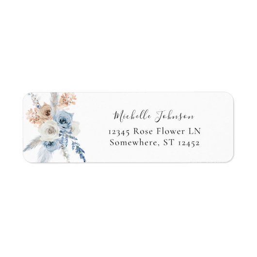 Blauw & Beige Boho Bloemen Retouradreslabel 4 Etiket (Voorkant)