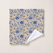 Blauw Beige Chinoiserie Toile Aquarel Bloem Bad Handdoek (Wasdoekje)