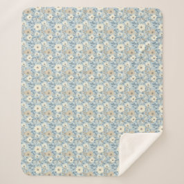 Blauw Beige Cottagecore Bloemen Sherpa Deken