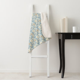 Blauw Beige Cottagecore Bloemen Sherpa Deken