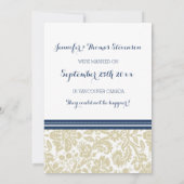 blauw-beige Damask fotokaarten Aankondiging (Achterkant)