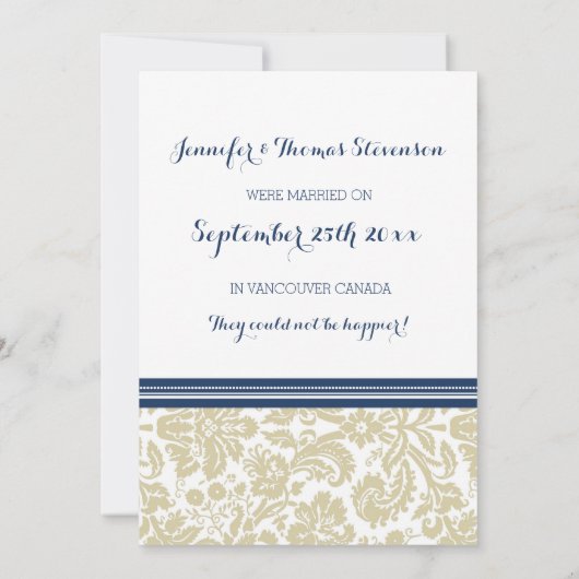  blauw-beige Damask fotokaarten Aankondiging (Achterkant)