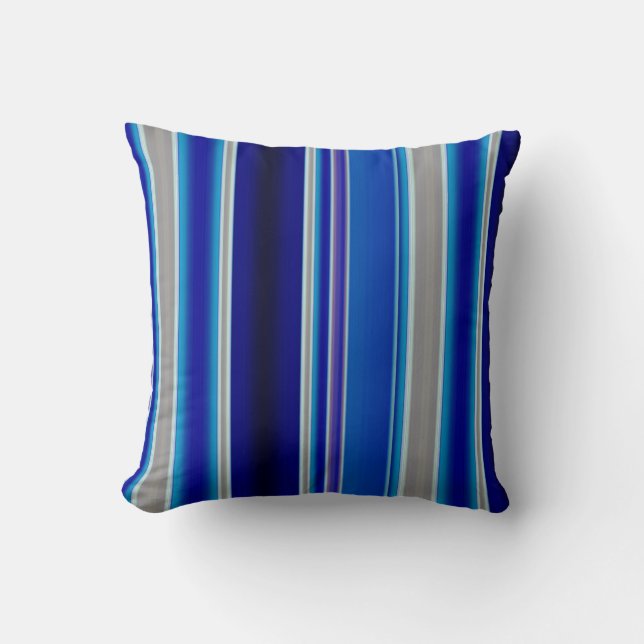 Blauw, Beige en Lavendel Strepen Kussen (Voorkant)