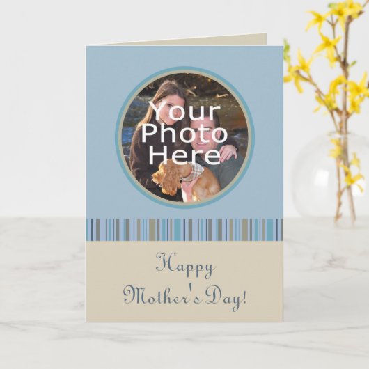 Blauw/Beige Foto Lijst Moederdag Kaart (Gele Bloem)