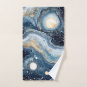 Blauw Beige Geode Abstract met Gouden Wervelingen Bad Handdoek (Handdoek)