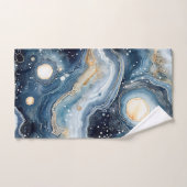 Blauw Beige Geode Abstract met Gouden Wervelingen Bad Handdoek (Handdoek)