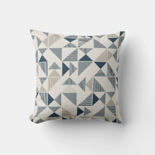 Blauw & Beige Geometrisch Patroon Worp Kussen