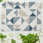 Blauw Beige Geometrische Vormen Theedoek (Gevouwen)