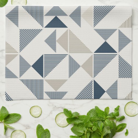 Blauw Beige Geometrische Vormen Theedoek (Gevouwen)