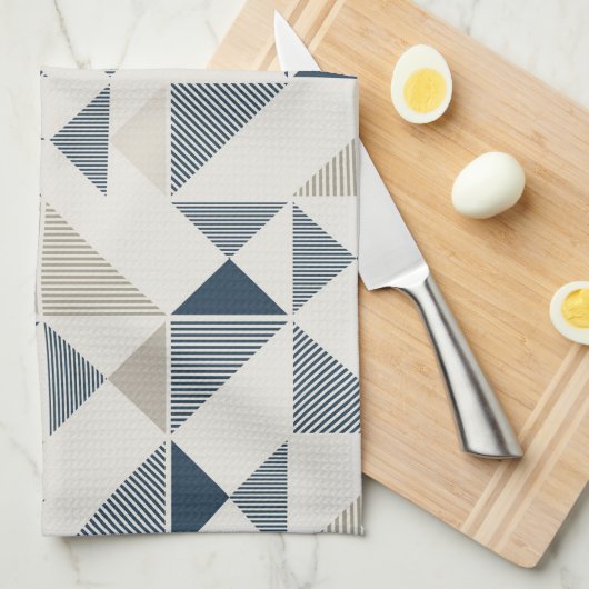 Blauw Beige Geometrische Vormen Theedoek (Quarter Fold)