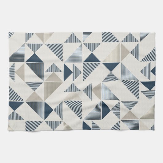 Blauw Beige Geometrische Vormen Theedoek (Horizontaal)
