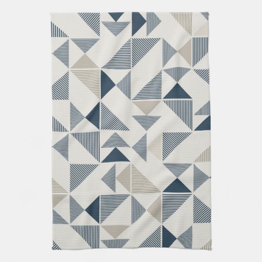 Blauw Beige Geometrische Vormen Theedoek (Verticaal)