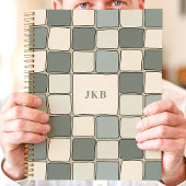Blauw beige geruit patroon aangepast monogram planner