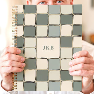 Blauw beige geruit patroon aangepast monogram planner