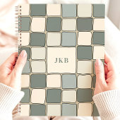 Blauw beige geruit patroon aangepast monogram planner