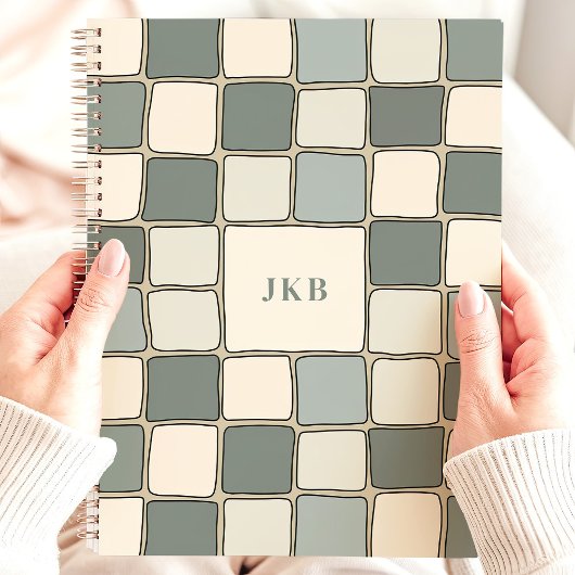 Blauw beige geruit patroon aangepast monogram planner