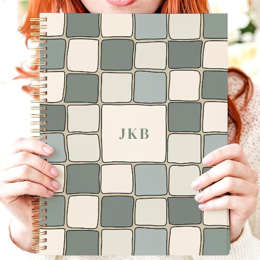 Blauw beige geruit patroon aangepast monogram planner