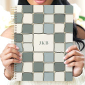 Blauw Beige Geruite Patroon Custom Monogram Planner