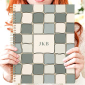 Blauw Beige Geruite Patroon Custom Monogram Planner