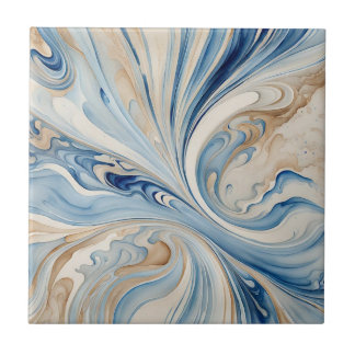 Blauw Beige Golven 3 Keramische Tegel Tegeltje