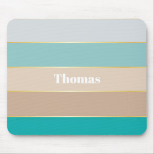 Blauw Beige Goud Aangepaste Zomer Kleurenblok Stre Muismat