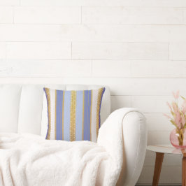 Blauw, beige, gouden streep Sierkussen
