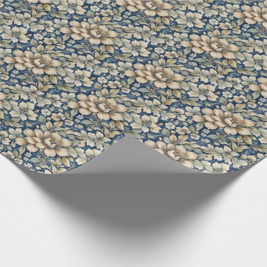 Blauw Beige Groen Chinoiserie Toile Bloemige Verja Cadeaupapier (Hoek)