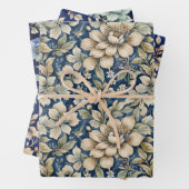 Blauw Beige Groen Chinoiserie Toile Bloemige Verja Inpakpapier Vel (In situ)
