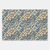 Blauw Beige Groen Chinoiserie Toile Bloemige Verja Inpakpapier Vel (Voorkant)