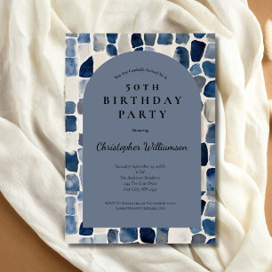 Blauw Beige Heren Modern Boog 50ste Verjaardag Kaart
