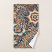 Blauw Beige Indonesische Batik Bloempatroon Boho Bad Handdoek (Handdoek)