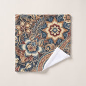 Blauw Beige Indonesische Batik Bloempatroon Boho Bad Handdoek (Wasdoekje)