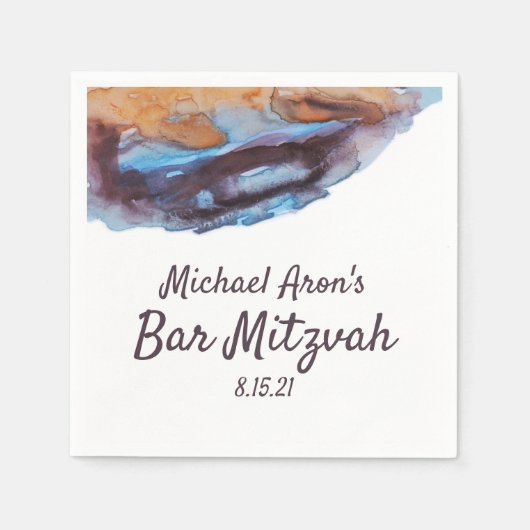Blauw, beige, karamel Bar Mitzvah Napkins Servet (Voorkant)