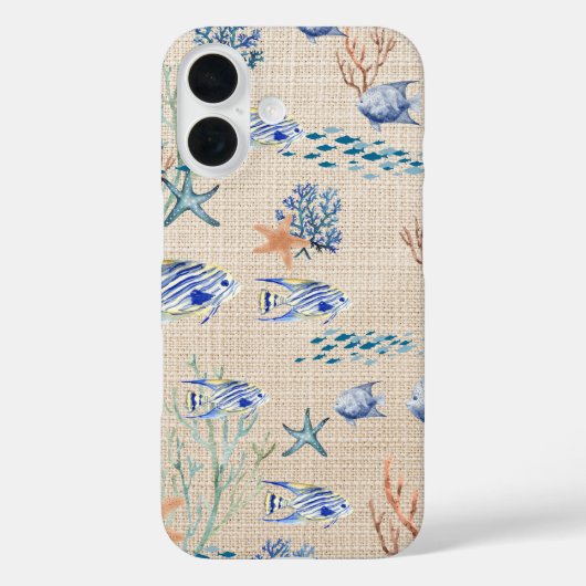 Blauw beige koraal en vis zeehond Case-Mate iPhone case (Achterkant)
