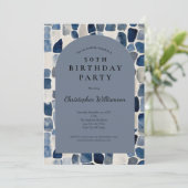 Blauw Beige Mannen Modern Arch 50e verjaardag Kaart (Staand voorkant)