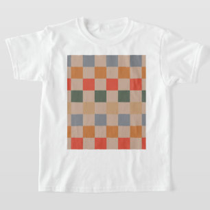 Blauw Beige Oranje Bruin Geruit Gingham Patroon T-shirt