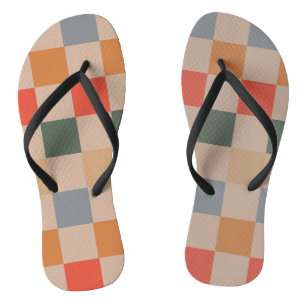 Blauw Beige Oranje Bruin Geruit Gingham Patroon Teenslippers