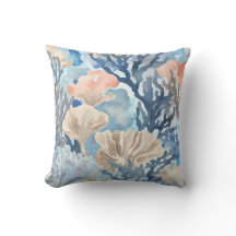 Blauw Beige Oranje Koraalrif Waterverf Kust