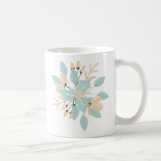 Blauw beige pastel winter botanische illustratie koffiemok (Rechts)