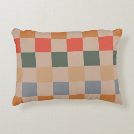 Blauw Beige Sinaasappel Bruin geruit Gingham Patro Accent Kussen