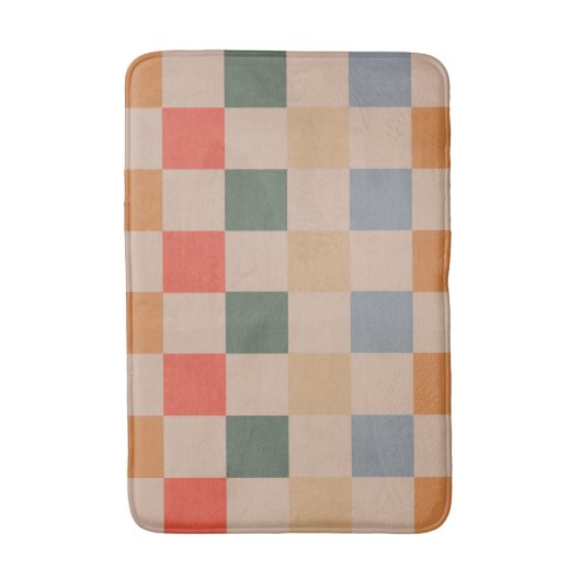 Blauw Beige Sinaasappel Bruin geruit Gingham Patro Badmat (Voorkant Verticaal)