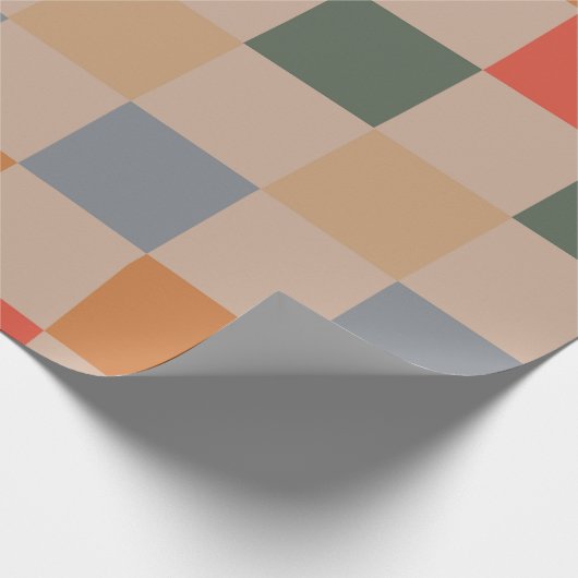 Blauw Beige Sinaasappel Bruin geruit Gingham Patro Cadeaupapier (Hoek)