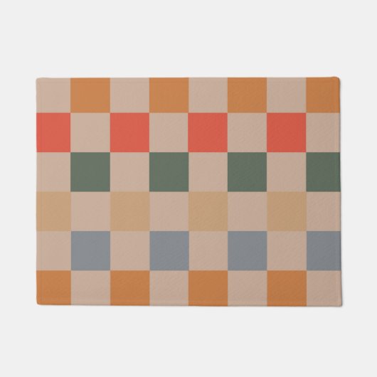 Blauw Beige Sinaasappel Bruin geruit Gingham Patro Deurmat (Voorkant)