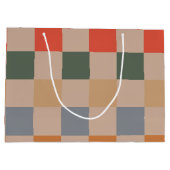 Blauw Beige Sinaasappel Bruin geruit Gingham Patro Groot Cadeauzakje (Achterkant)