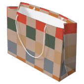 Blauw Beige Sinaasappel Bruin geruit Gingham Patro Groot Cadeauzakje (Achterkant Gekanteld)