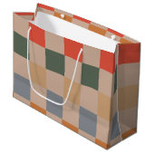 Blauw Beige Sinaasappel Bruin geruit Gingham Patro Groot Cadeauzakje (Voorkant Gekanteld)