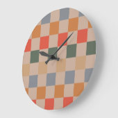 Blauw Beige Sinaasappel Bruin geruit Gingham Patro Grote Klok (Hoek)