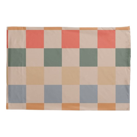 Blauw Beige Sinaasappel Bruin geruit Gingham Patro Kussensloop (Achterkant)